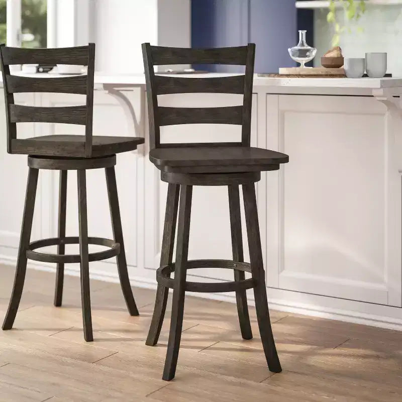 Tabouret de bar pivotant classique en bois à dossier échelle de qualité commerciale, hauteur bar