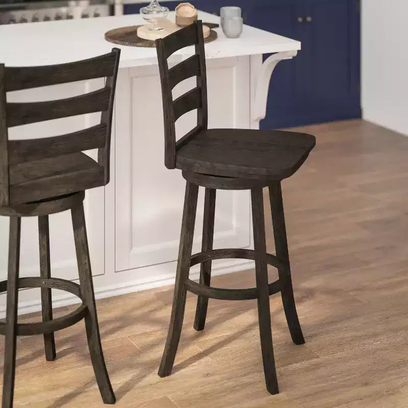 Tabouret de bar pivotant classique en bois à dossier échelle de qualité commerciale, hauteur bar