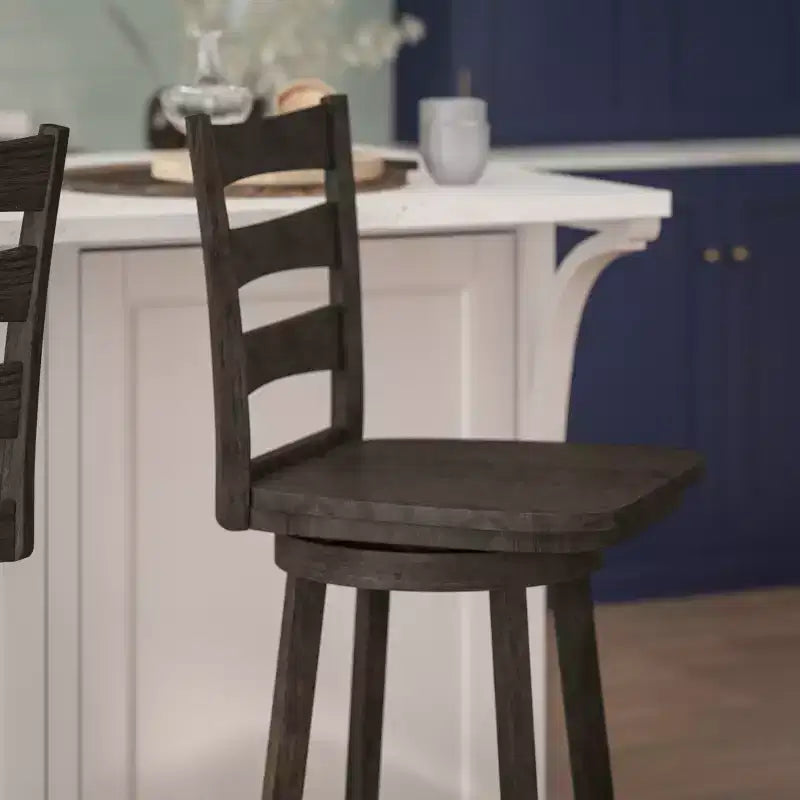 Tabouret de bar pivotant classique en bois à dossier échelle de qualité commerciale, hauteur bar