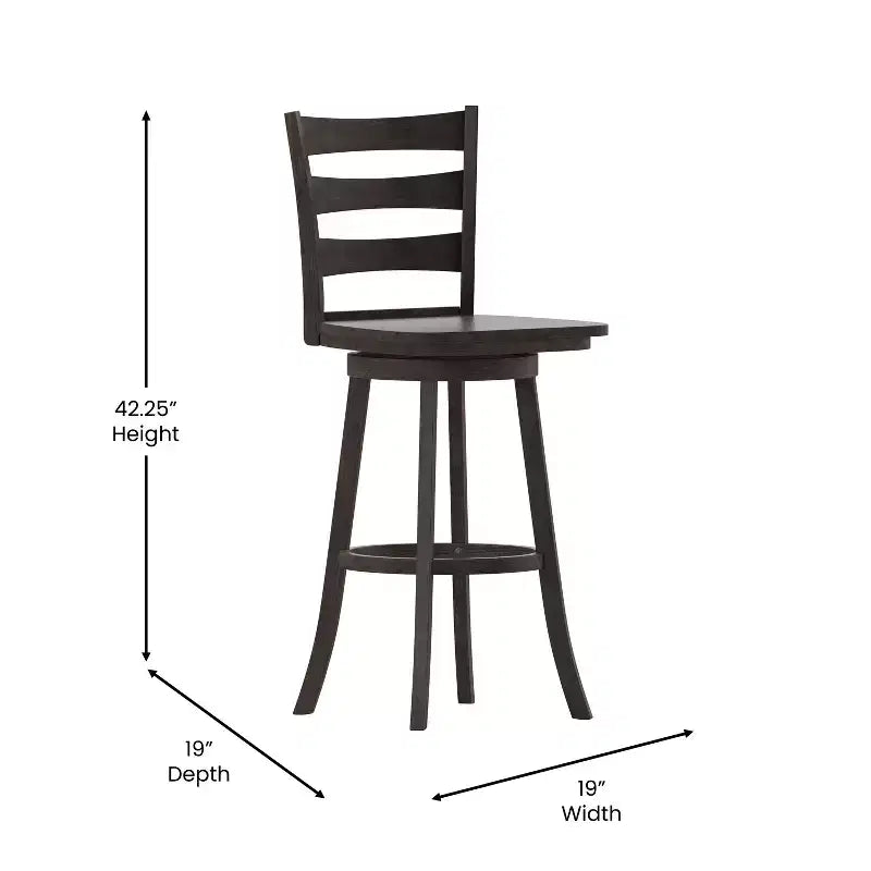Tabouret de bar pivotant classique en bois à dossier échelle de qualité commerciale, hauteur bar