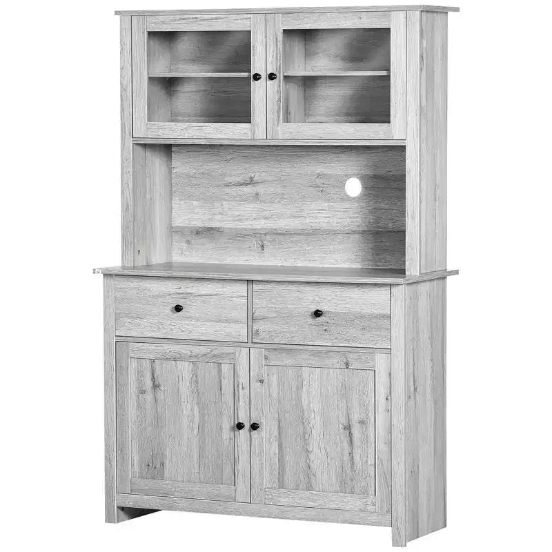 Buffet de cuisine avec huche, Armoire de rangement pour garde-manger avec 4 étagères, Tiroirs