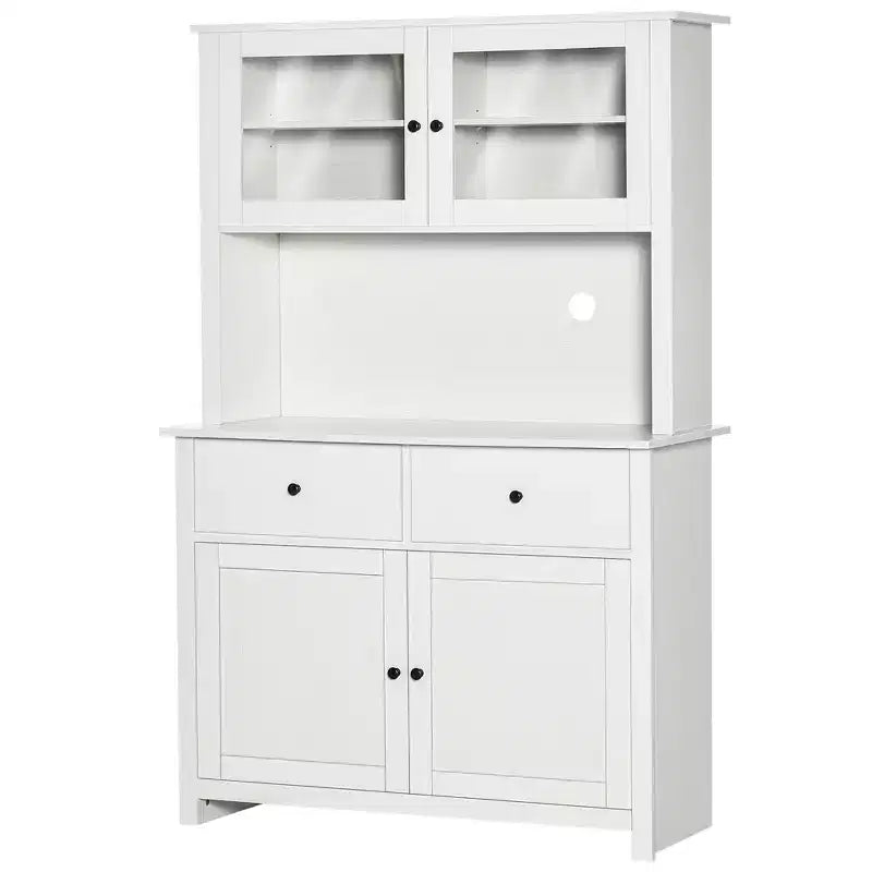 Buffet de cuisine avec huche, Armoire de rangement pour garde-manger avec 4 étagères, Tiroirs