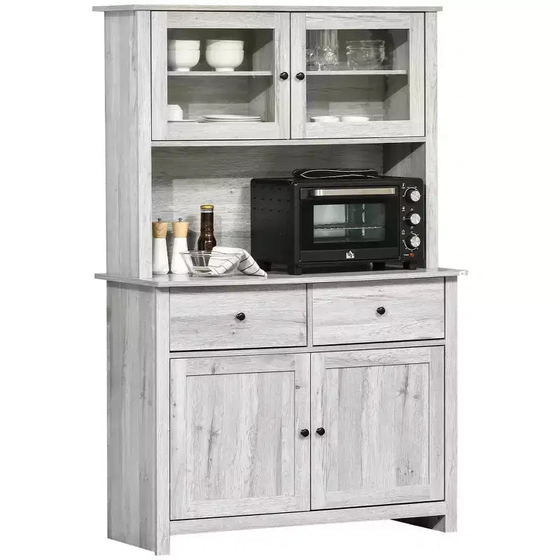 Buffet de cuisine avec huche, Armoire de rangement pour garde-manger avec 4 étagères, Tiroirs
