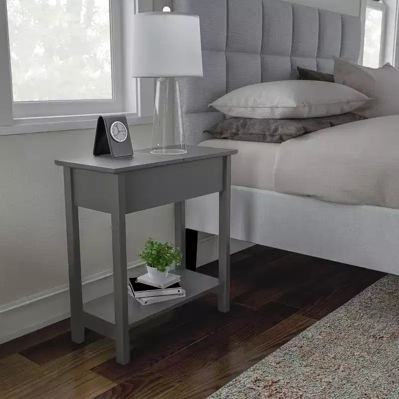 Table d'appoint étroite avec compartiment de rangement et étagère