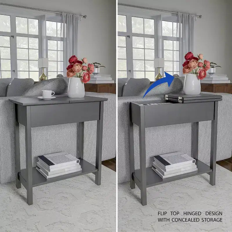 Table d'appoint étroite avec compartiment de rangement et étagère