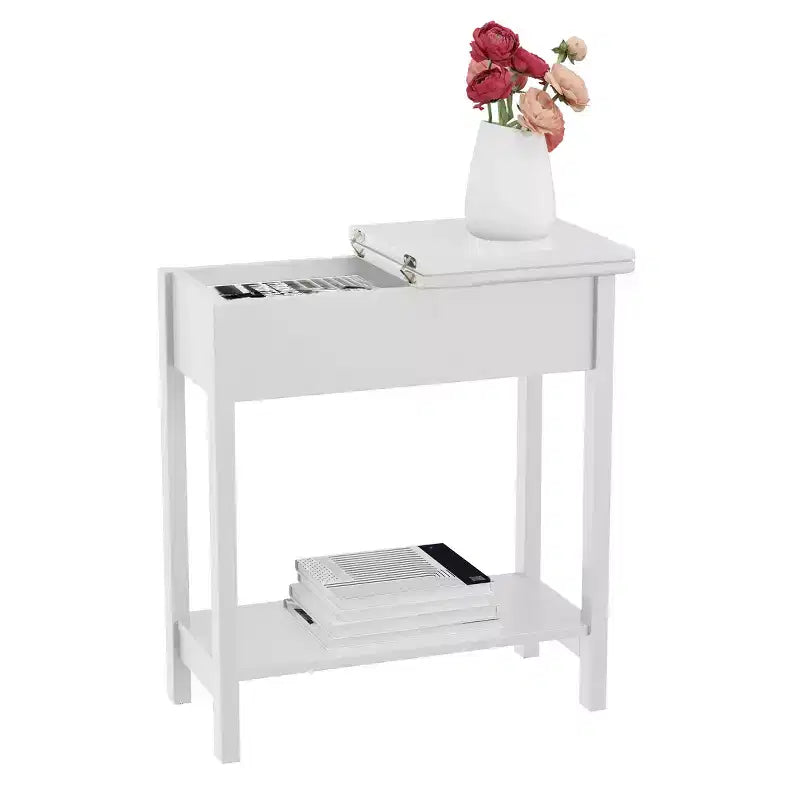 Table d'appoint étroite avec compartiment de rangement et étagère
