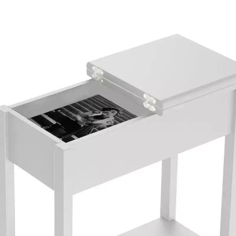 Table d'appoint étroite avec compartiment de rangement et étagère