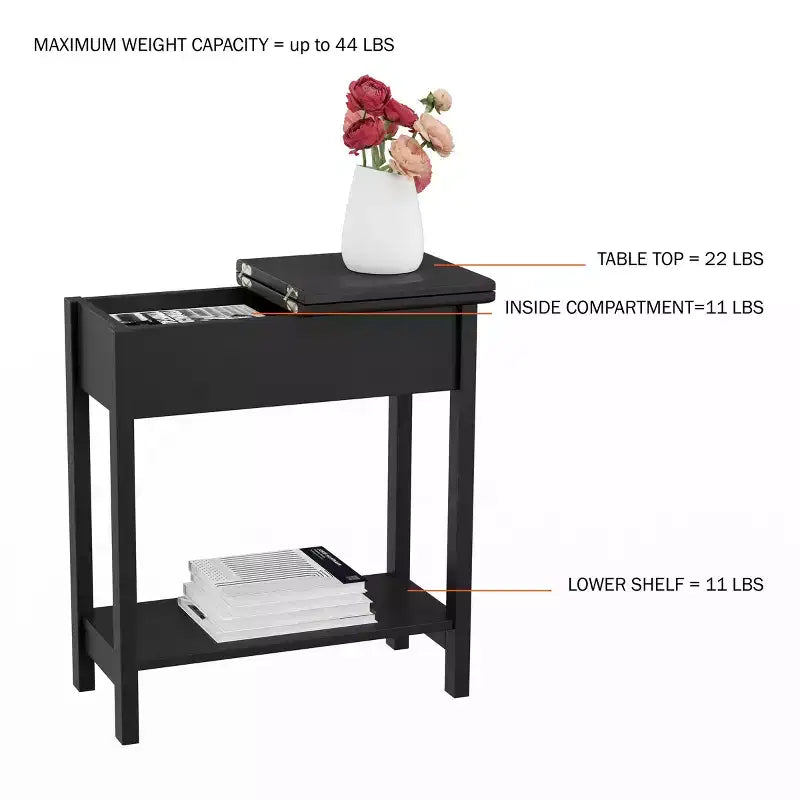 Table d'appoint étroite avec compartiment de rangement et étagère