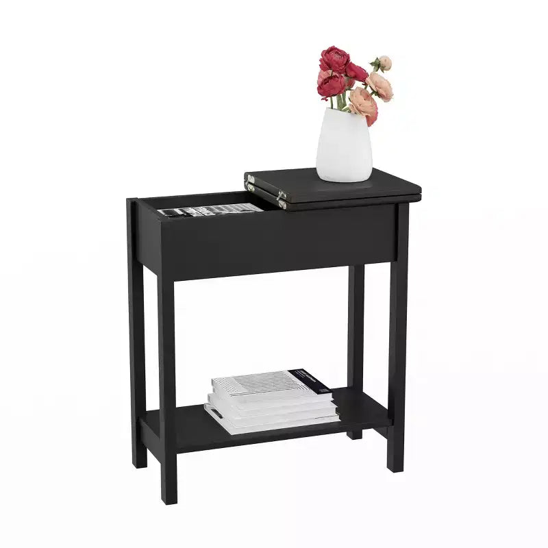 Table d'appoint étroite avec compartiment de rangement et étagère