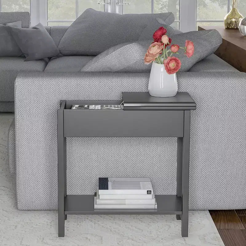 Table d'appoint étroite avec compartiment de rangement et étagère