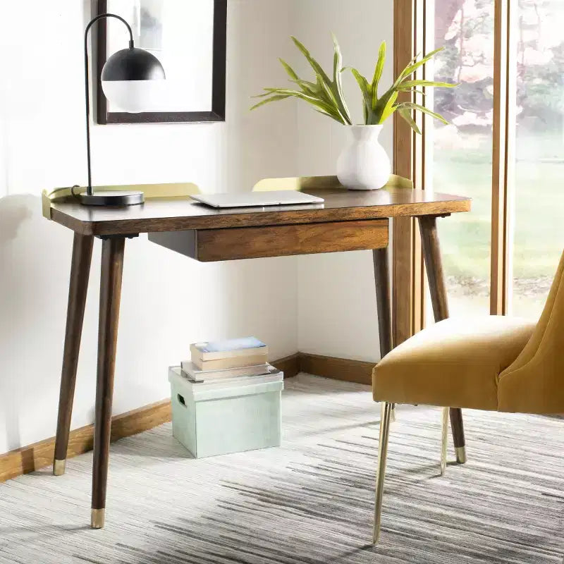 Bureau à un tiroir en noyer doré