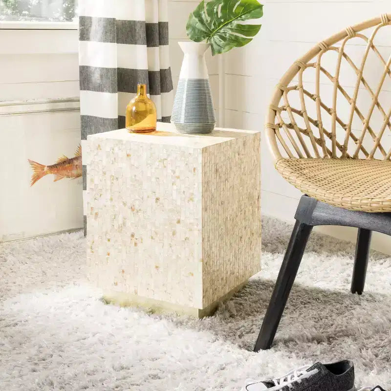 Table d'appoint Rect Mosaic Multicolore Beige/Or