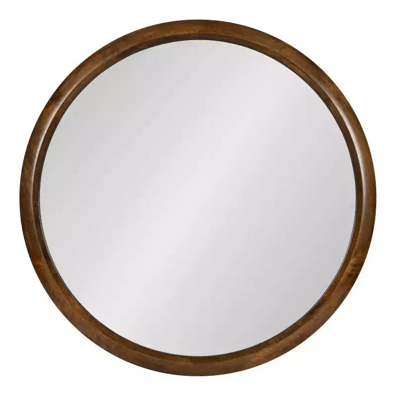 Miroir mural en bois encadré courbé, diamètre, brun noyer