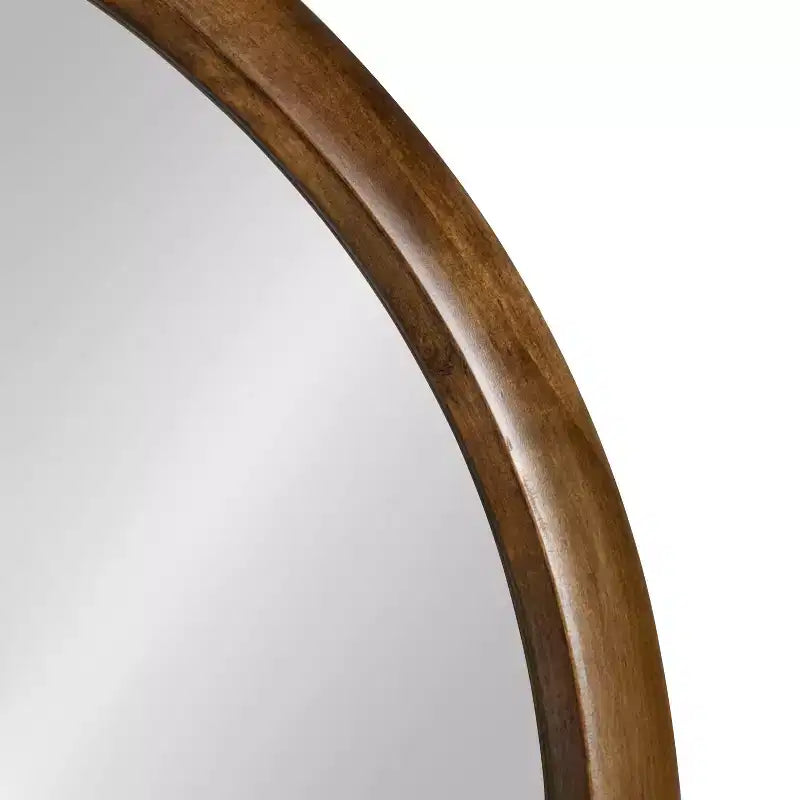 Miroir mural en bois encadré courbé, diamètre, brun noyer