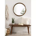 Miroir mural en bois encadré courbé, diamètre, brun noyer