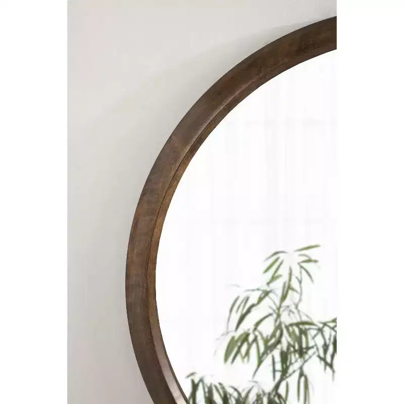 Miroir mural en bois encadré courbé, diamètre, brun noyer