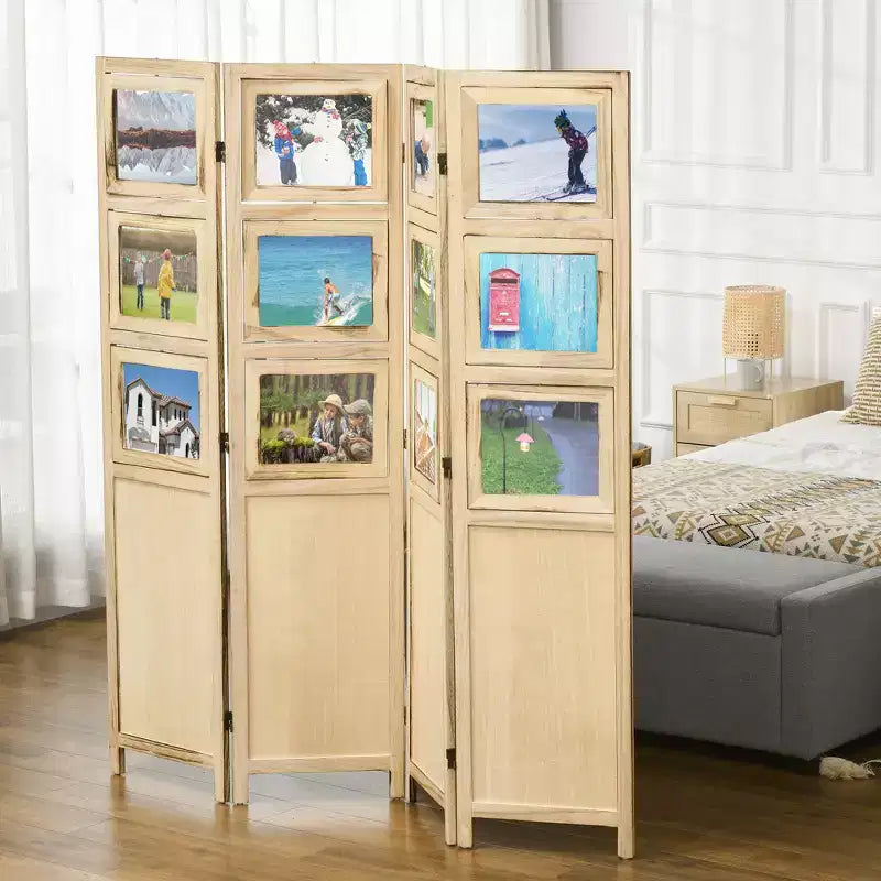 Paravent en bois à 4 panneaux, séparateur de pièce, cadre photo pliant