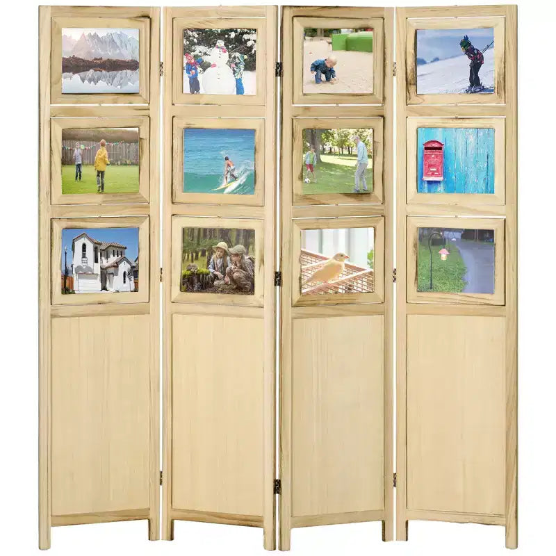 Paravent en bois à 4 panneaux, séparateur de pièce, cadre photo pliant