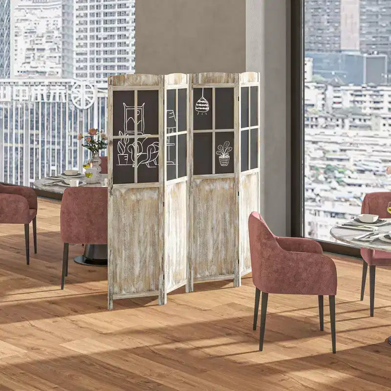 Paravents pliants de style rustique à 4 panneaux en bois haut