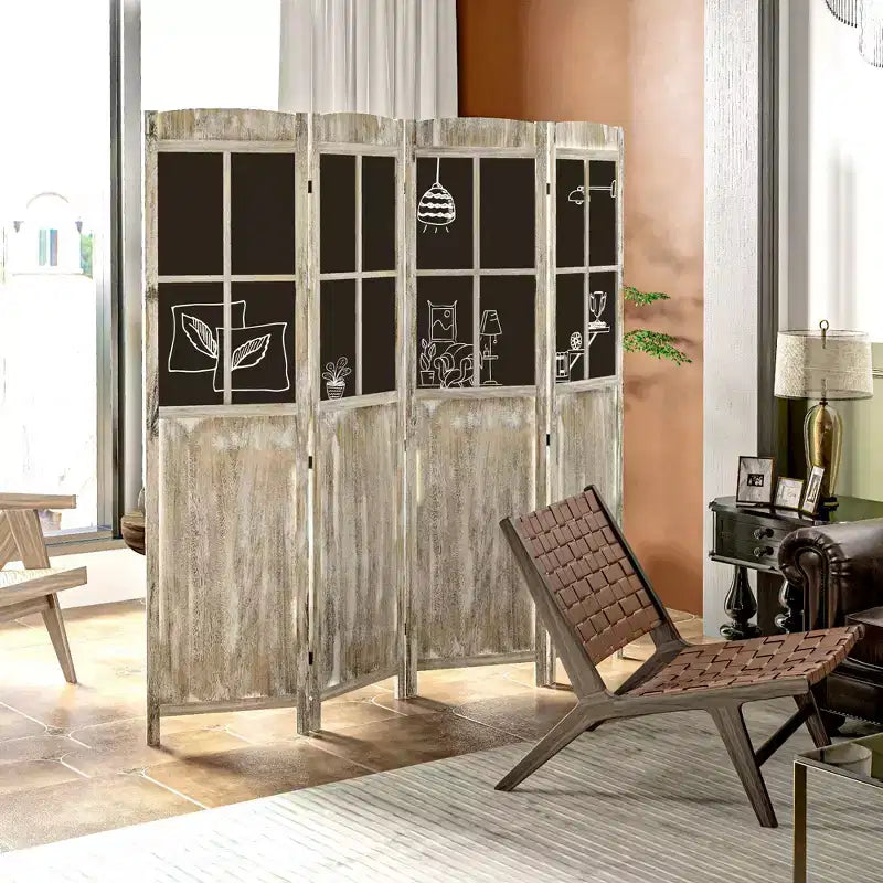 Paravents pliants de style rustique à 4 panneaux en bois haut