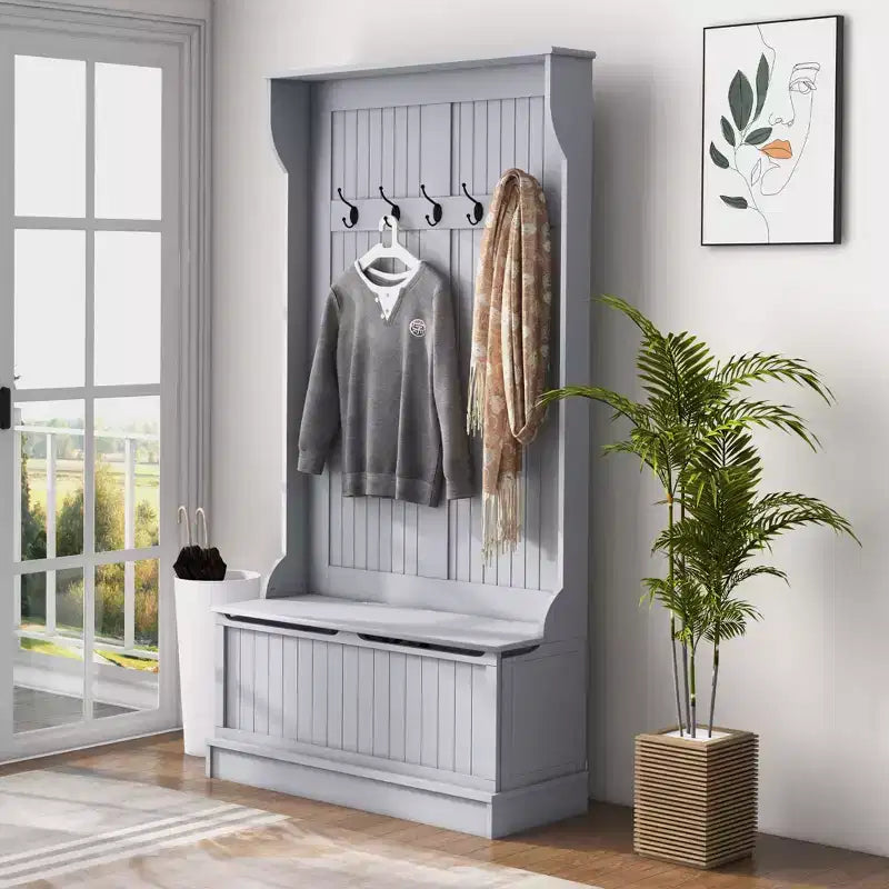 Banc de rangement avec porte-manteau