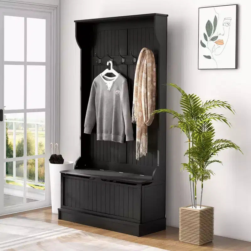 Banc de rangement avec porte-manteau