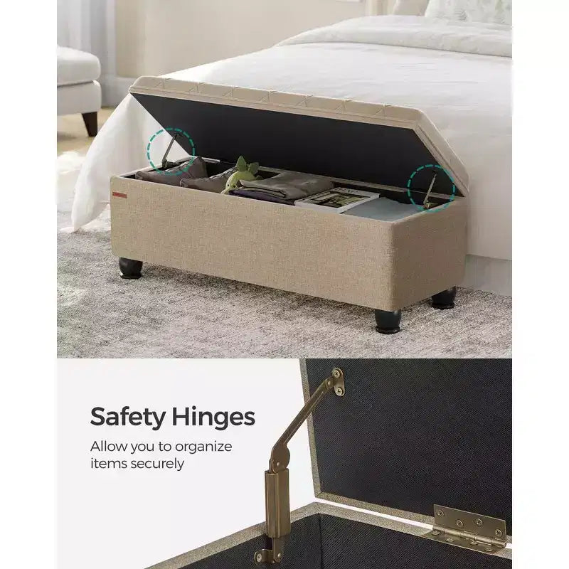 Banc Ottoman de Rangement Long, Tabouret de Bout de Lit avec Rangement, Charge Supportée