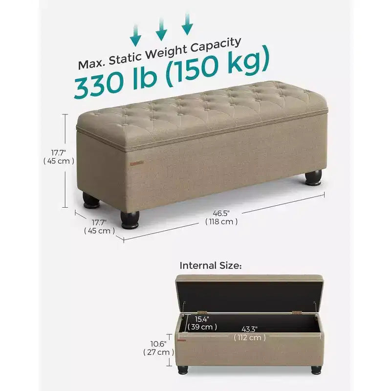 Banc Ottoman de Rangement Long, Tabouret de Bout de Lit avec Rangement, Charge Supportée