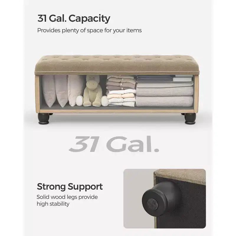 Banc Ottoman de Rangement Long, Tabouret de Bout de Lit avec Rangement, Charge Supportée