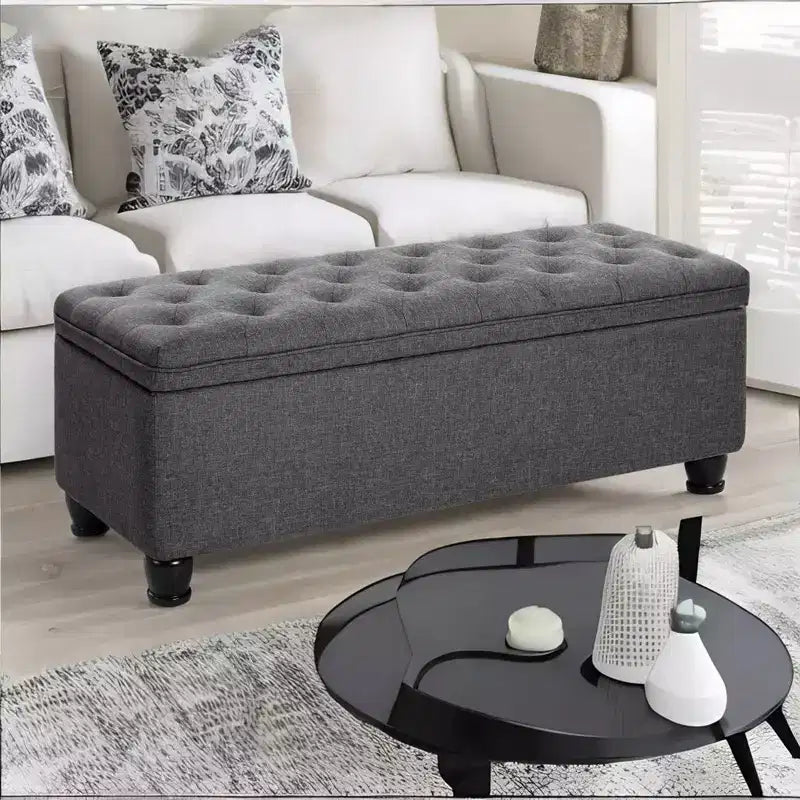 Banc Ottoman de Rangement Long, Tabouret de Bout de Lit avec Rangement, Charge Supportée