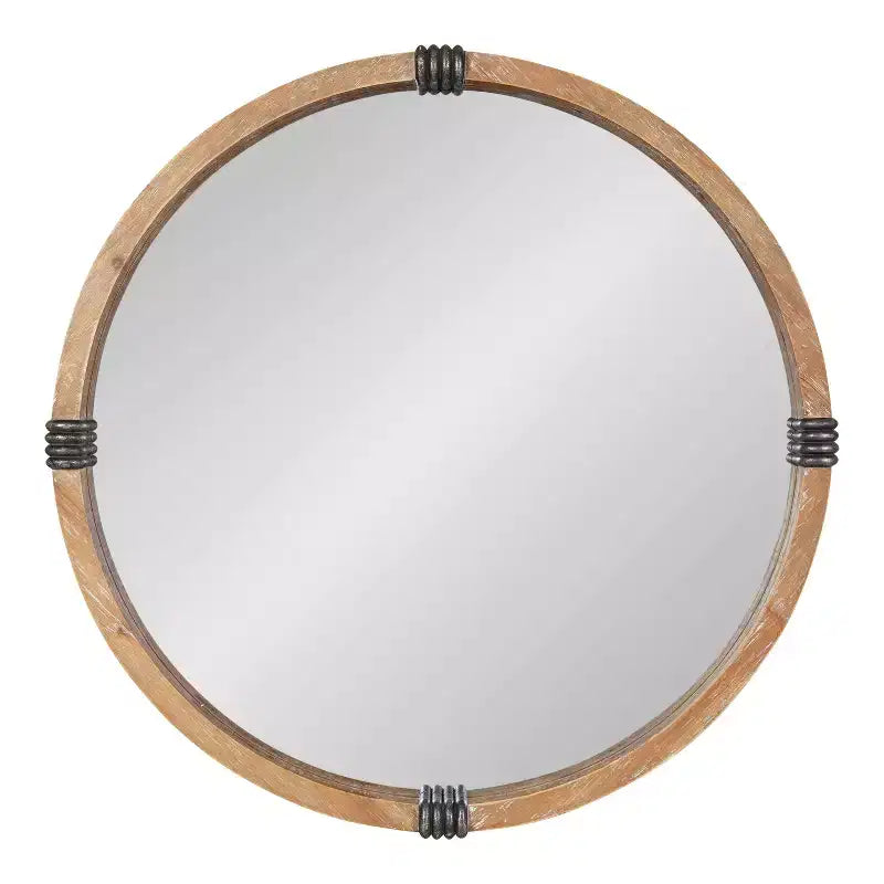 Miroir rond encadré en bois naturel