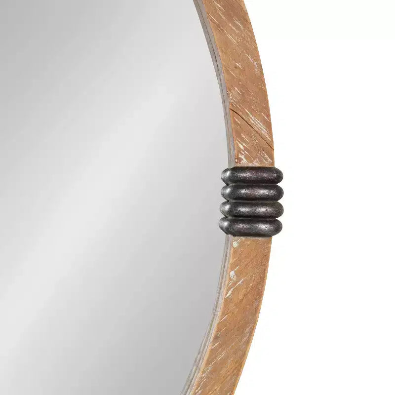 Miroir rond encadré en bois naturel
