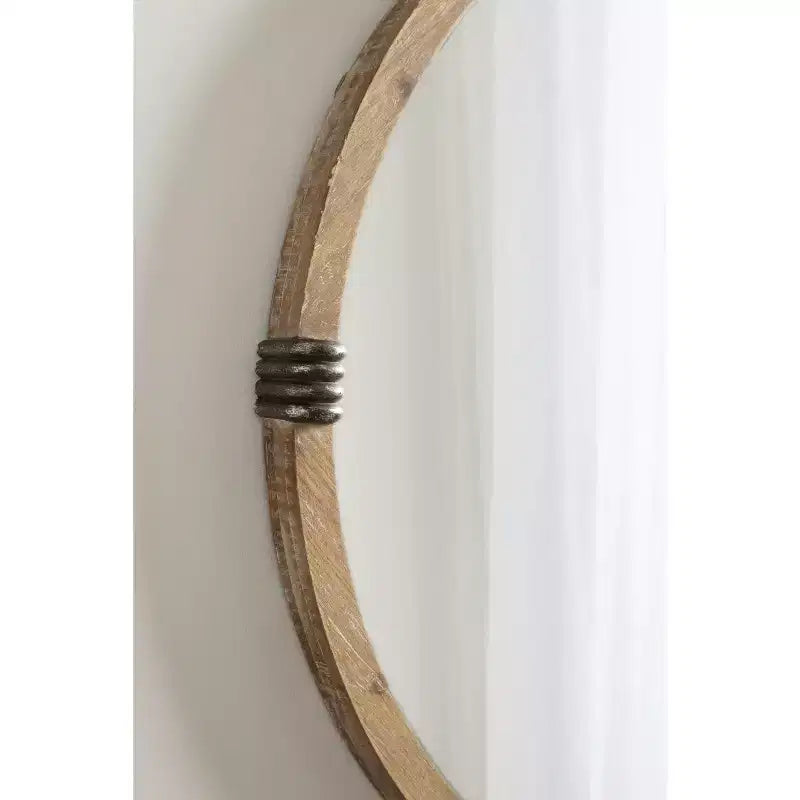 Miroir rond encadré en bois naturel