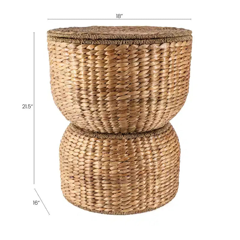 Table d'appoint de rangement sablier en jacinthe tissée à la main