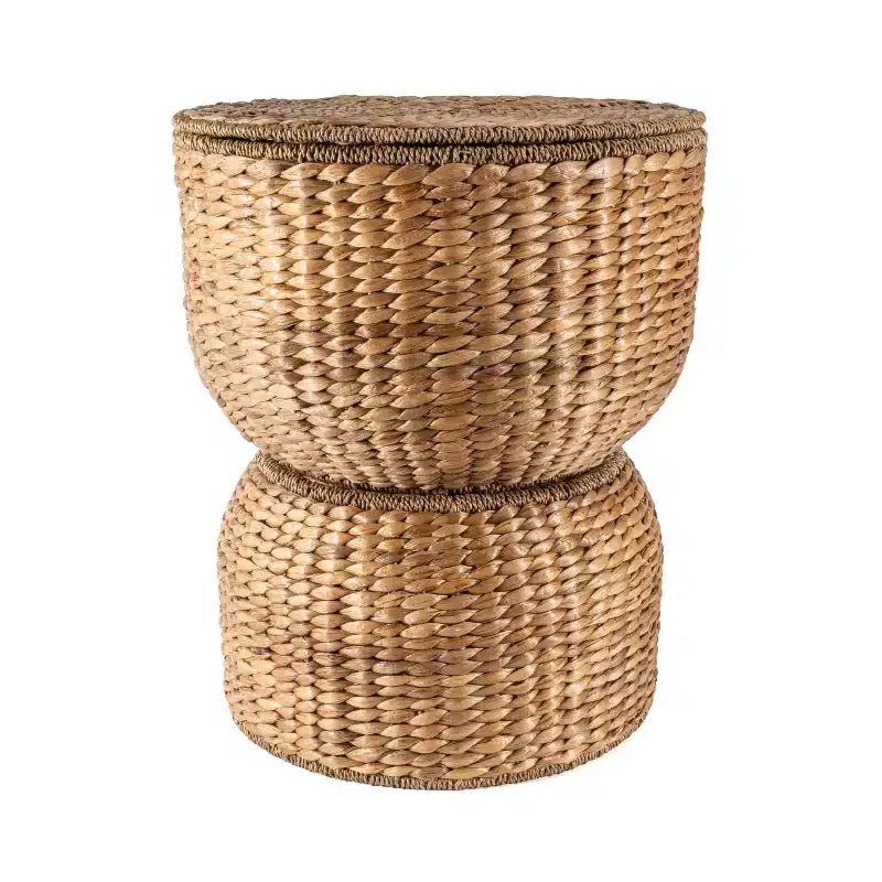 Table d'appoint de rangement sablier en jacinthe tissée à la main
