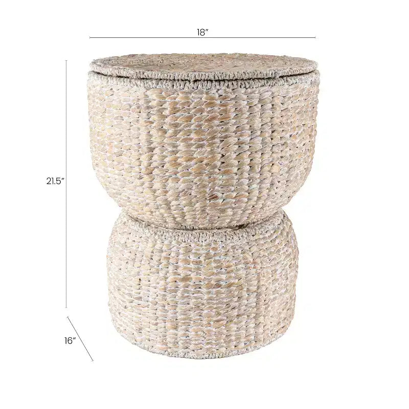 Table d'appoint de rangement sablier en jacinthe tissée à la main