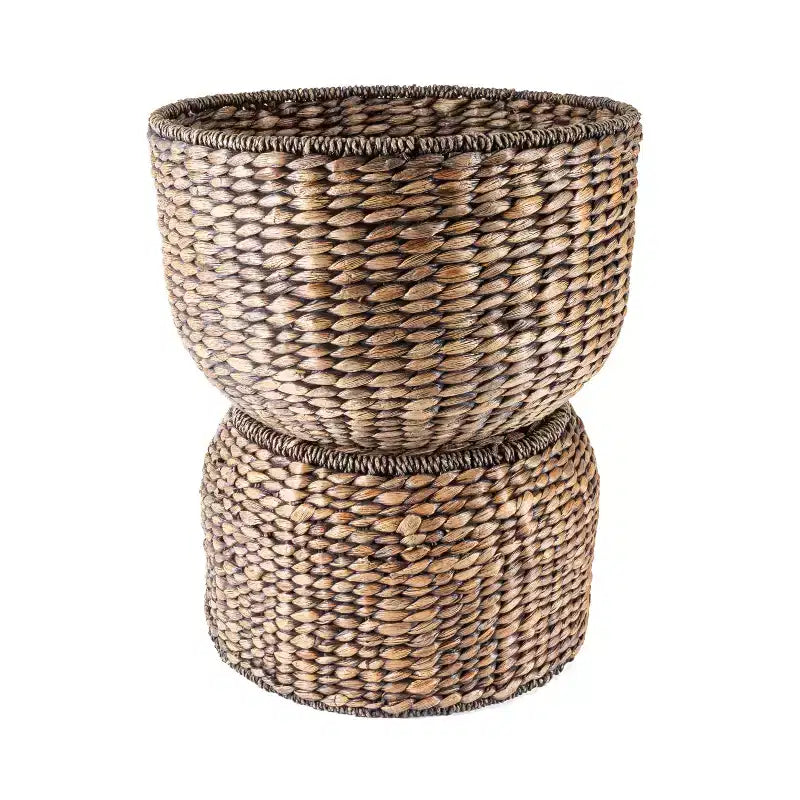 Table d'appoint de rangement sablier en jacinthe tissée à la main