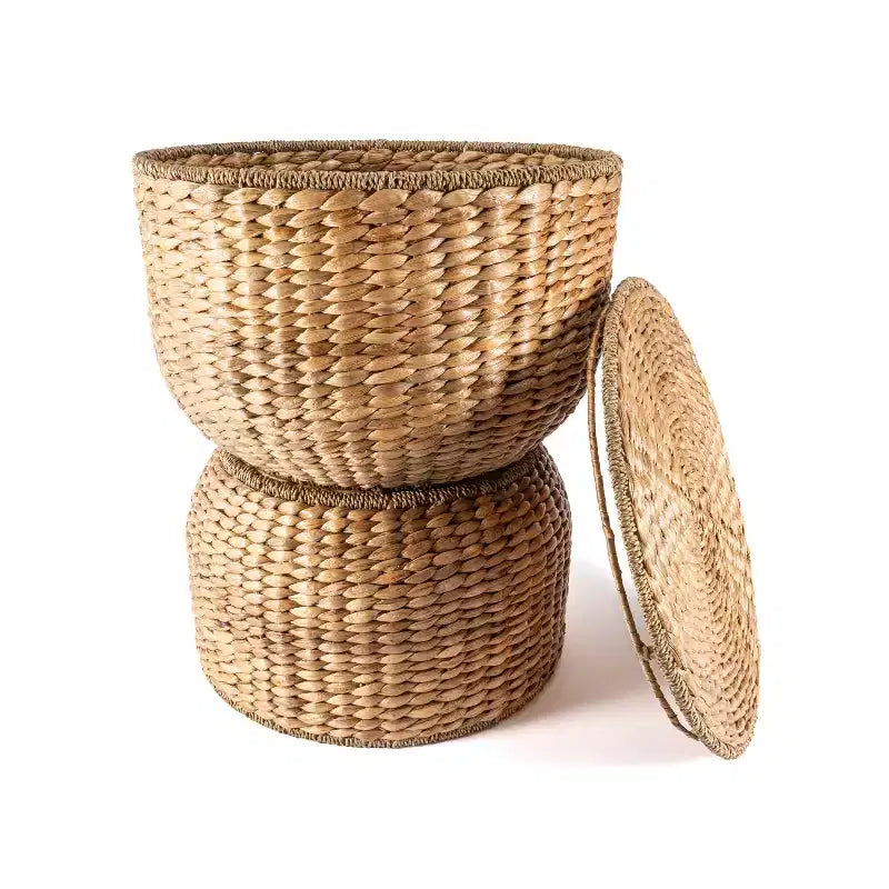 Table d'appoint de rangement sablier en jacinthe tissée à la main