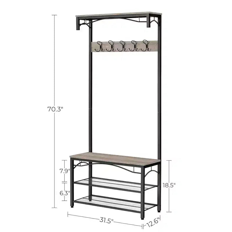 Banc à chaussures, Étagère de rangement 3 niveaux, Meuble d'appoint industriel