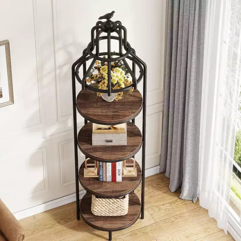 Étagère à livres à 4 niveaux en forme de cage à oiseaux, présentoir à livres autoportant