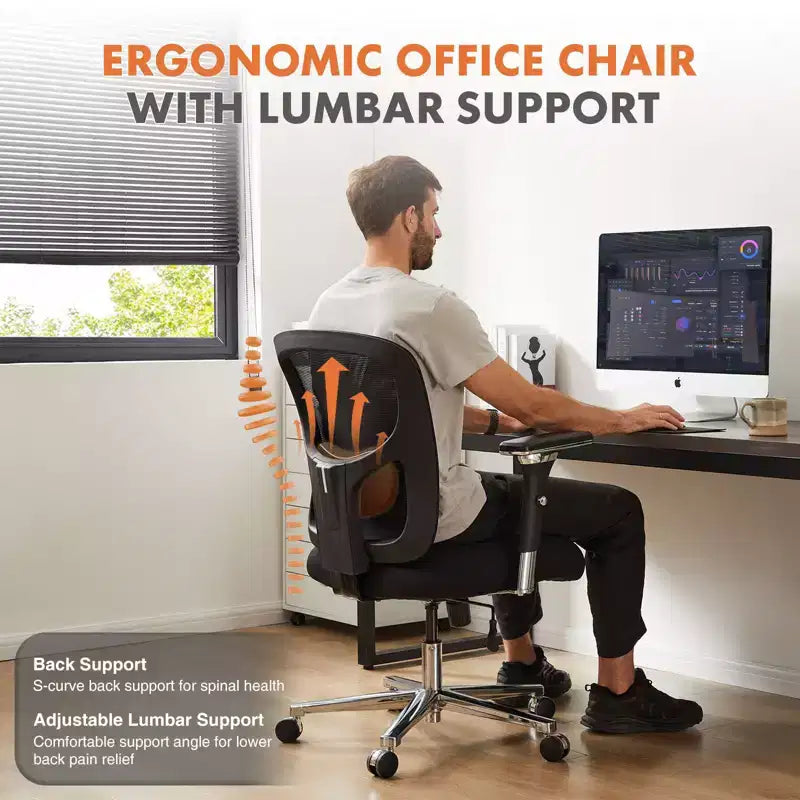 Fauteuil de bureau ergonomique large en maille | Noir