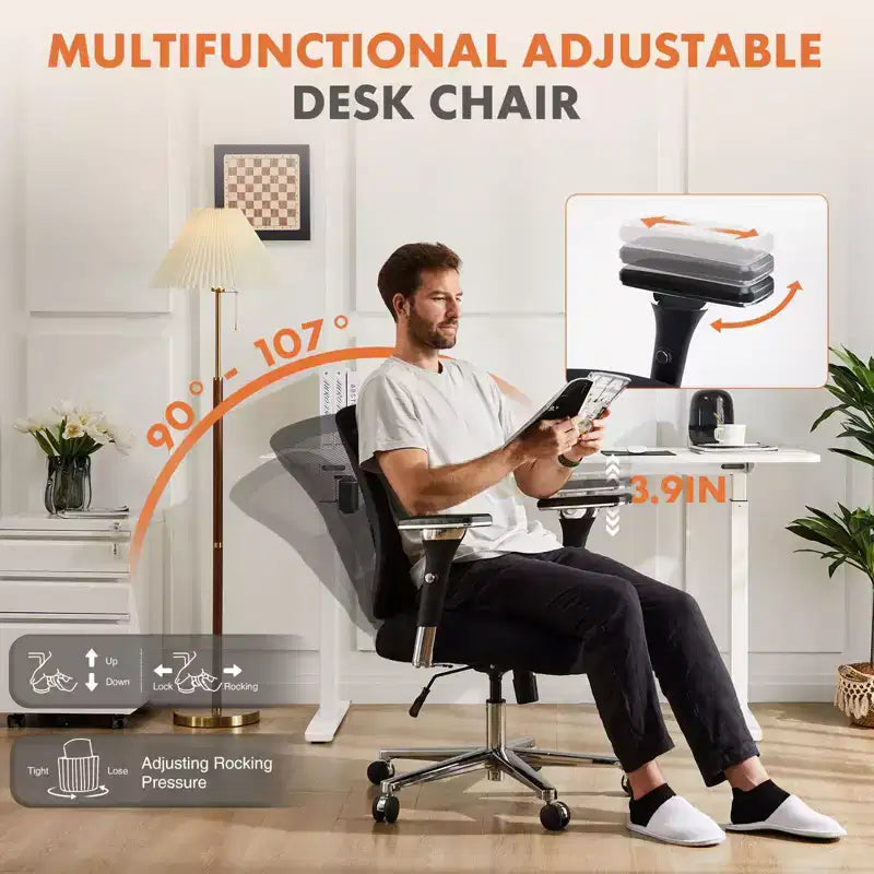 Fauteuil de bureau ergonomique large en maille | Noir