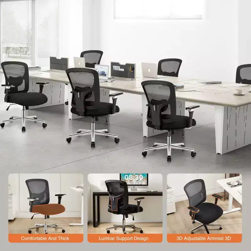 Fauteuil de bureau ergonomique large en maille | Noir