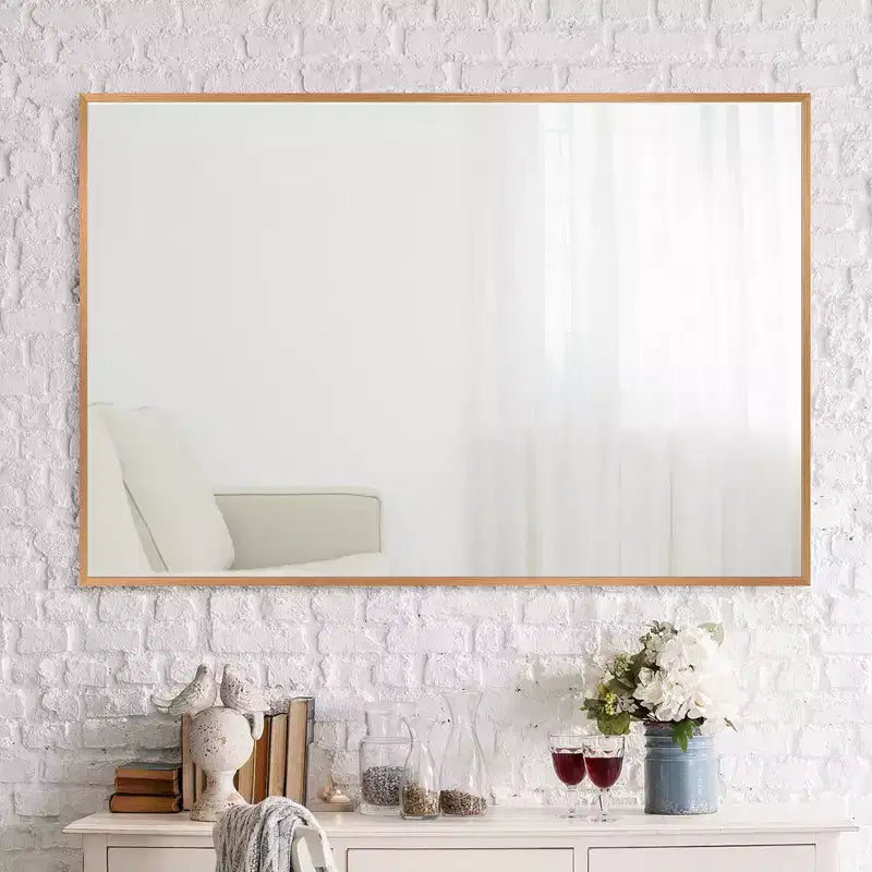 Miroir mural décoratif moderne rectangulaire en alliage d'aluminium à cadre étroit
