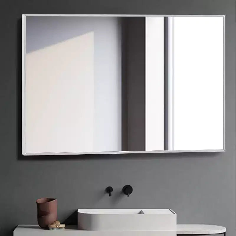Miroir mural décoratif moderne rectangulaire en alliage d'aluminium à cadre étroit