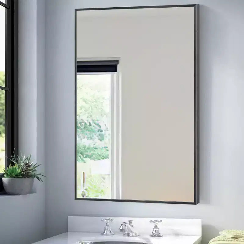 Miroir mural décoratif moderne rectangulaire en alliage d'aluminium à cadre étroit