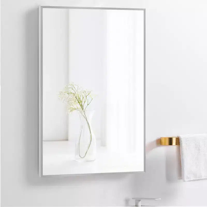 Miroir mural décoratif moderne rectangulaire en alliage d'aluminium à cadre étroit