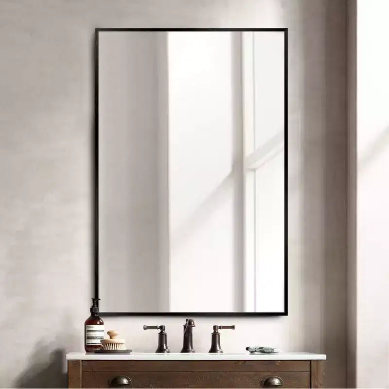 Miroir mural décoratif moderne rectangulaire en alliage d'aluminium à cadre étroit