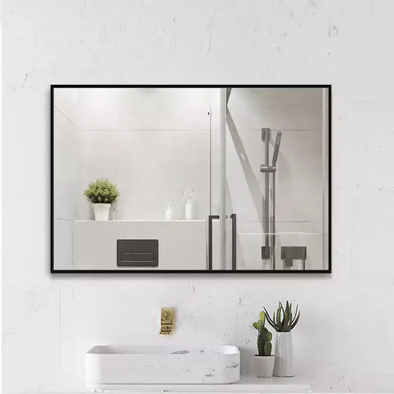 Miroir mural décoratif moderne rectangulaire en alliage d'aluminium à cadre étroit
