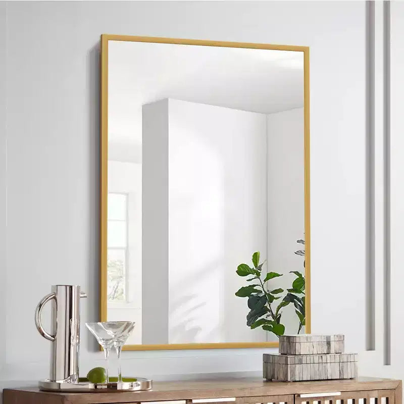 Miroir mural décoratif moderne rectangulaire en alliage d'aluminium à cadre étroit
